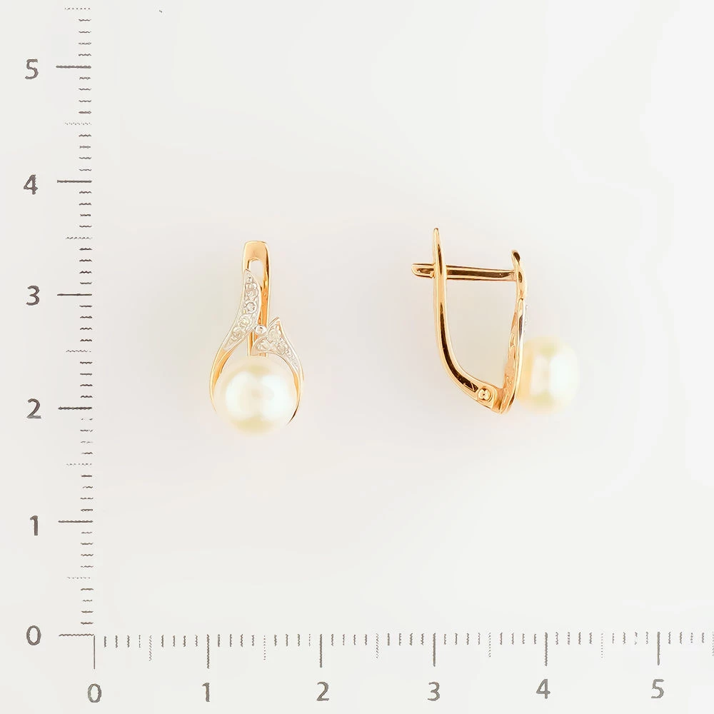 Серьги с культивированным жемчугом из красного золота 585 пробы