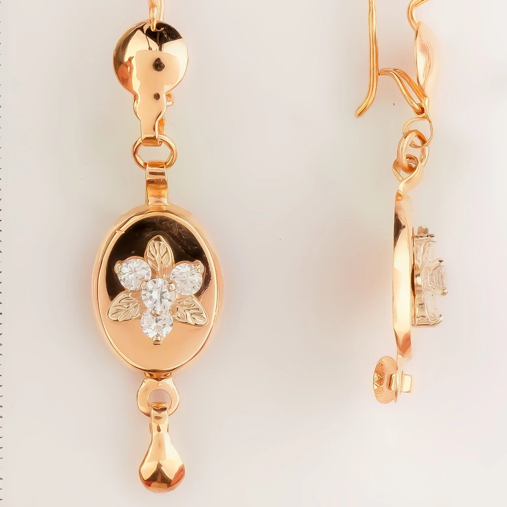 Серьги с фианитом из красного золота 585 пробы