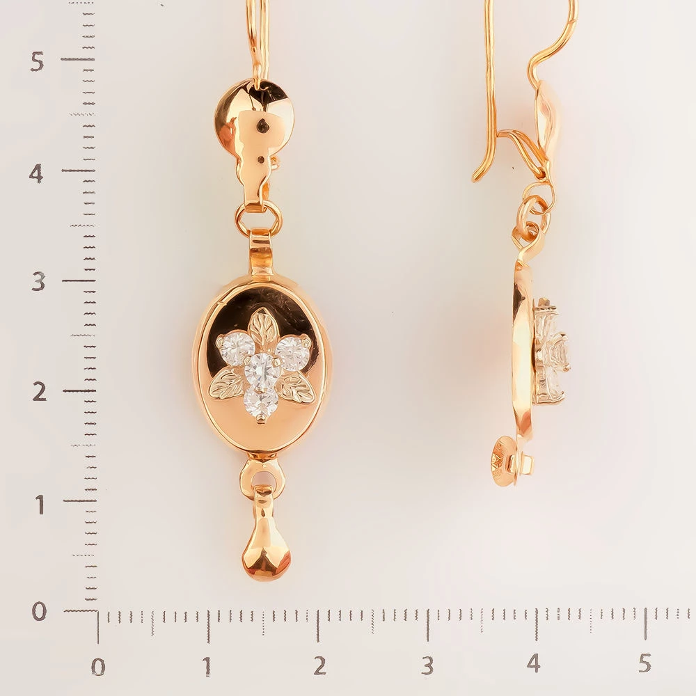 Серьги с фианитом из красного золота 585 пробы