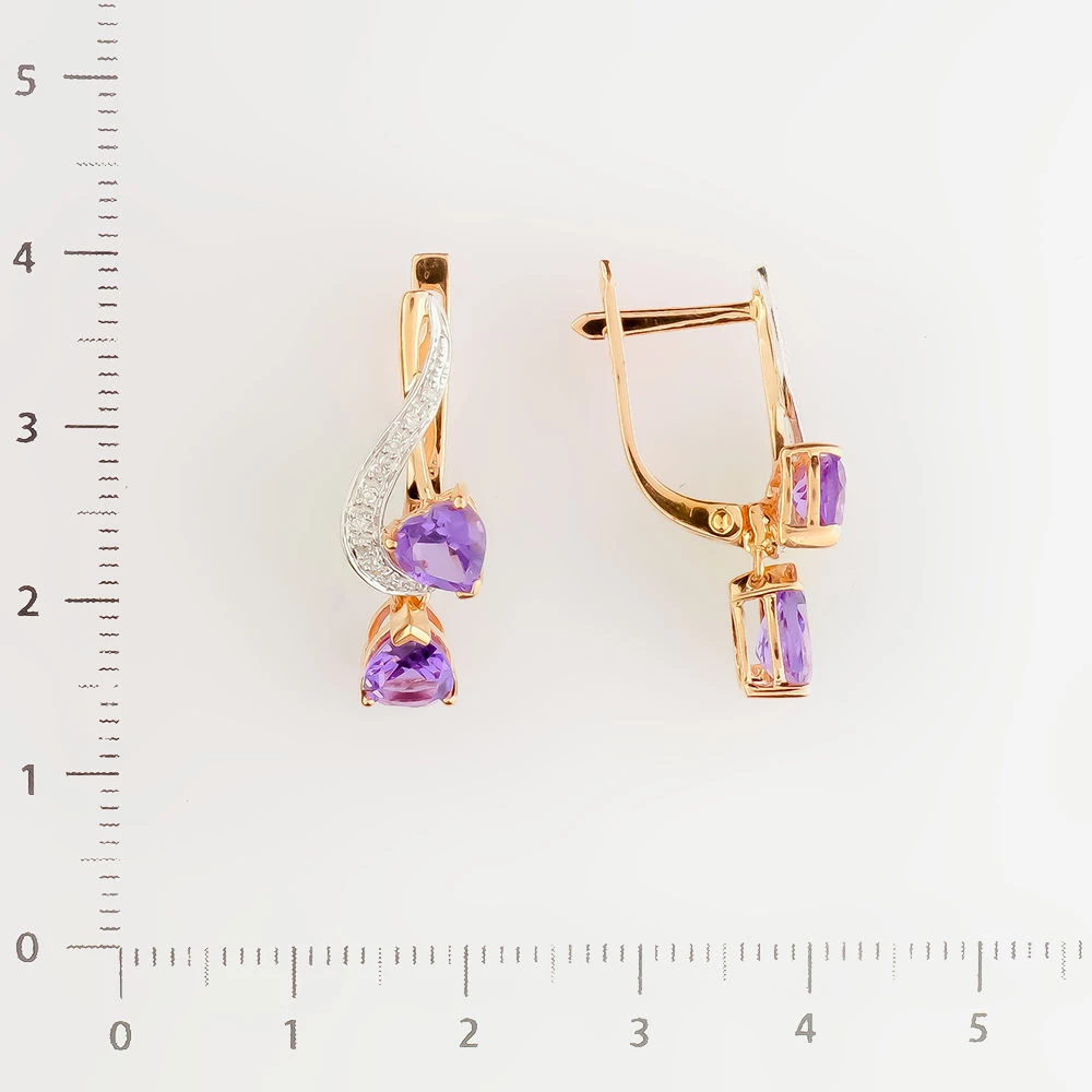 Серьги с аметистом из красного золота 585 пробы
