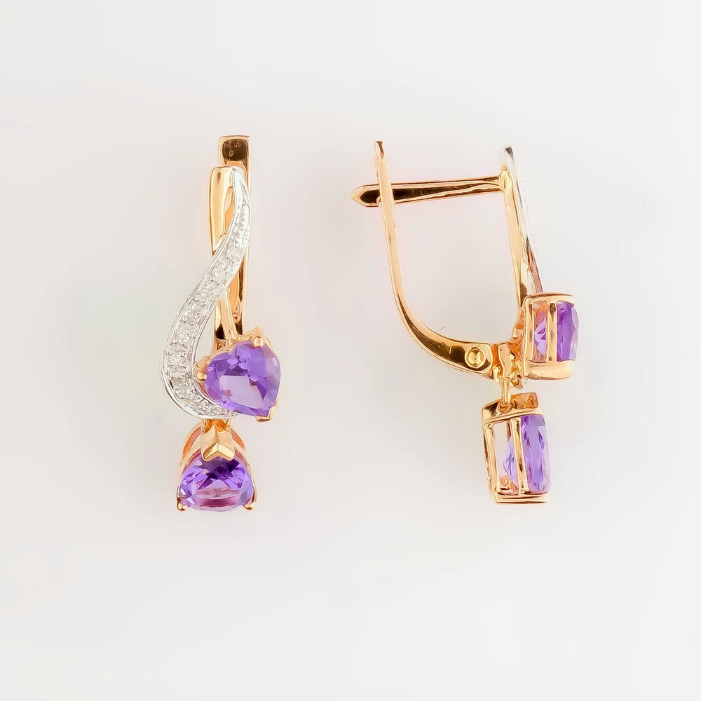 Серьги с аметистом из красного золота 585 пробы