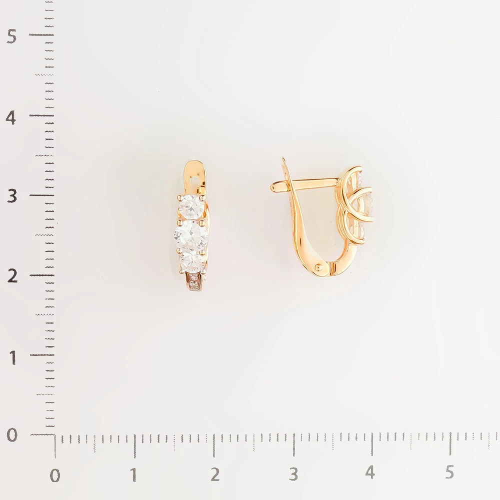 Серьги с фианитом из красного золота 585 пробы