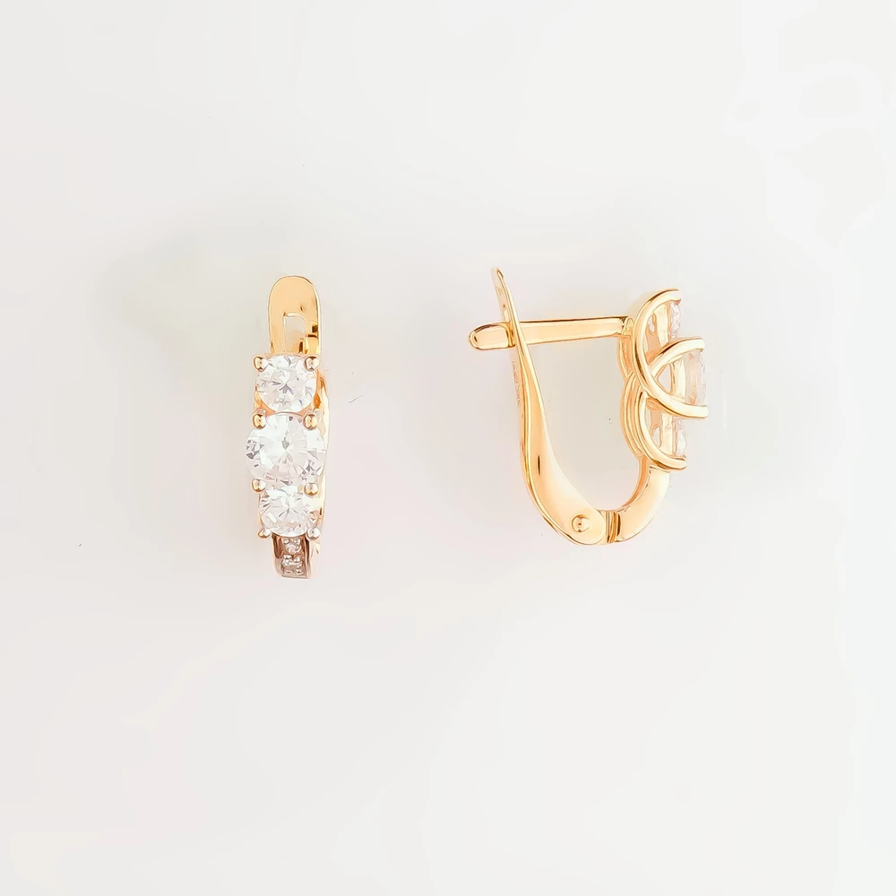 Серьги с фианитом из красного золота 585 пробы