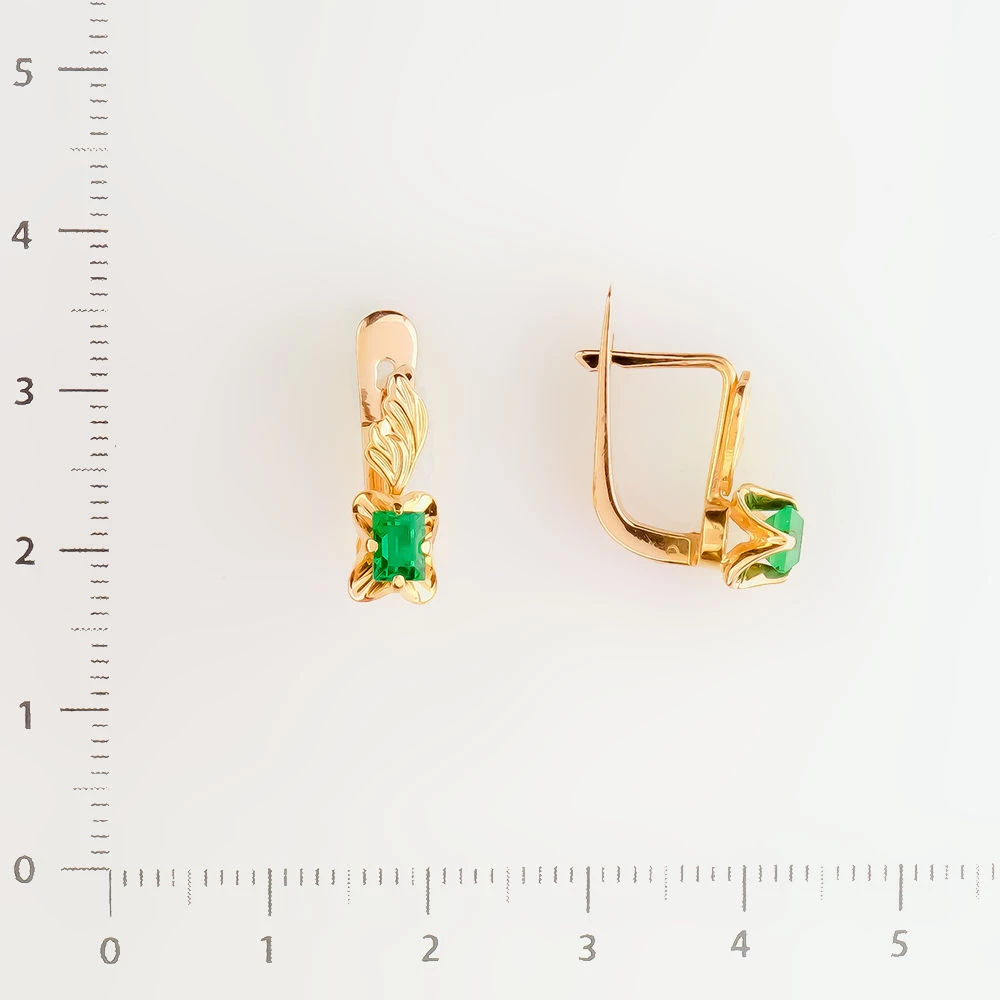 Серьги с изумрудом синтетическим из красного золота 585 пробы