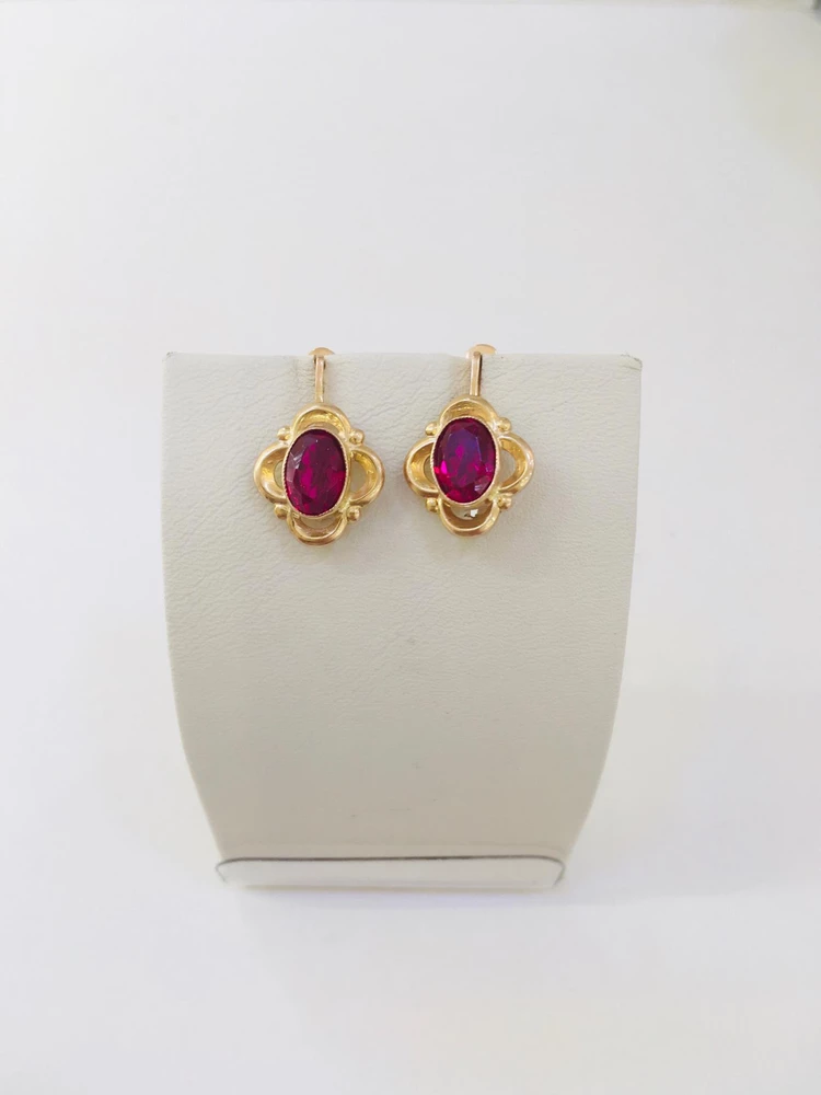 Серьги с фианитом из красного золота 583 пробы