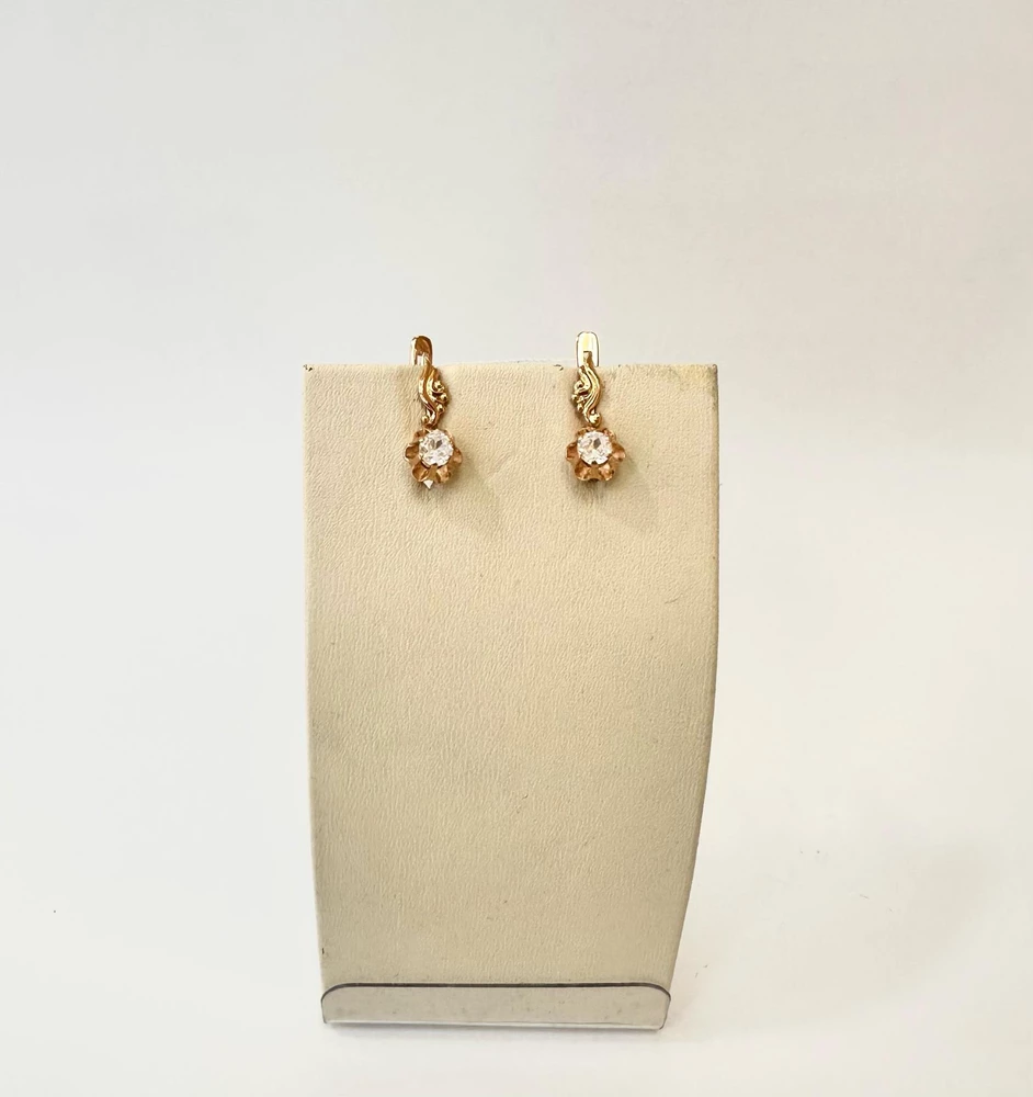 Серьги с фианитом из красного золота 585 пробы