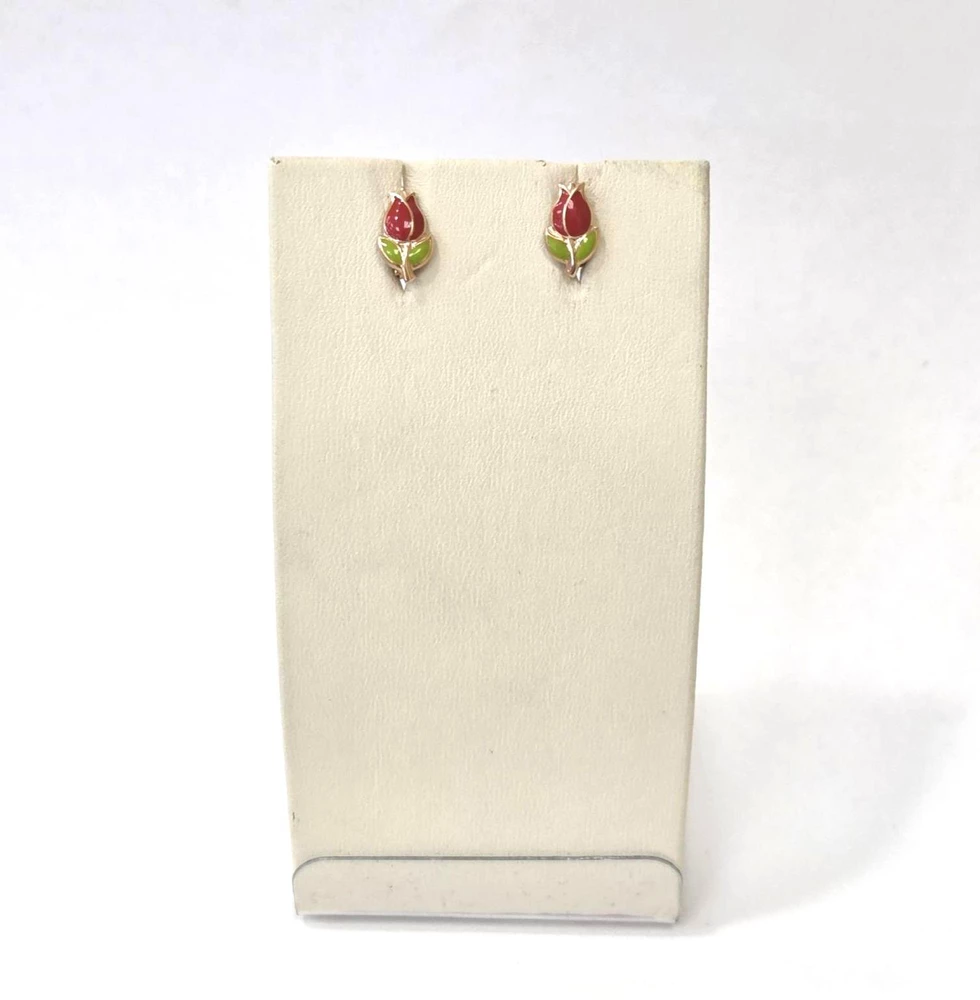 Серьги с эмалью из красного золота 585 пробы