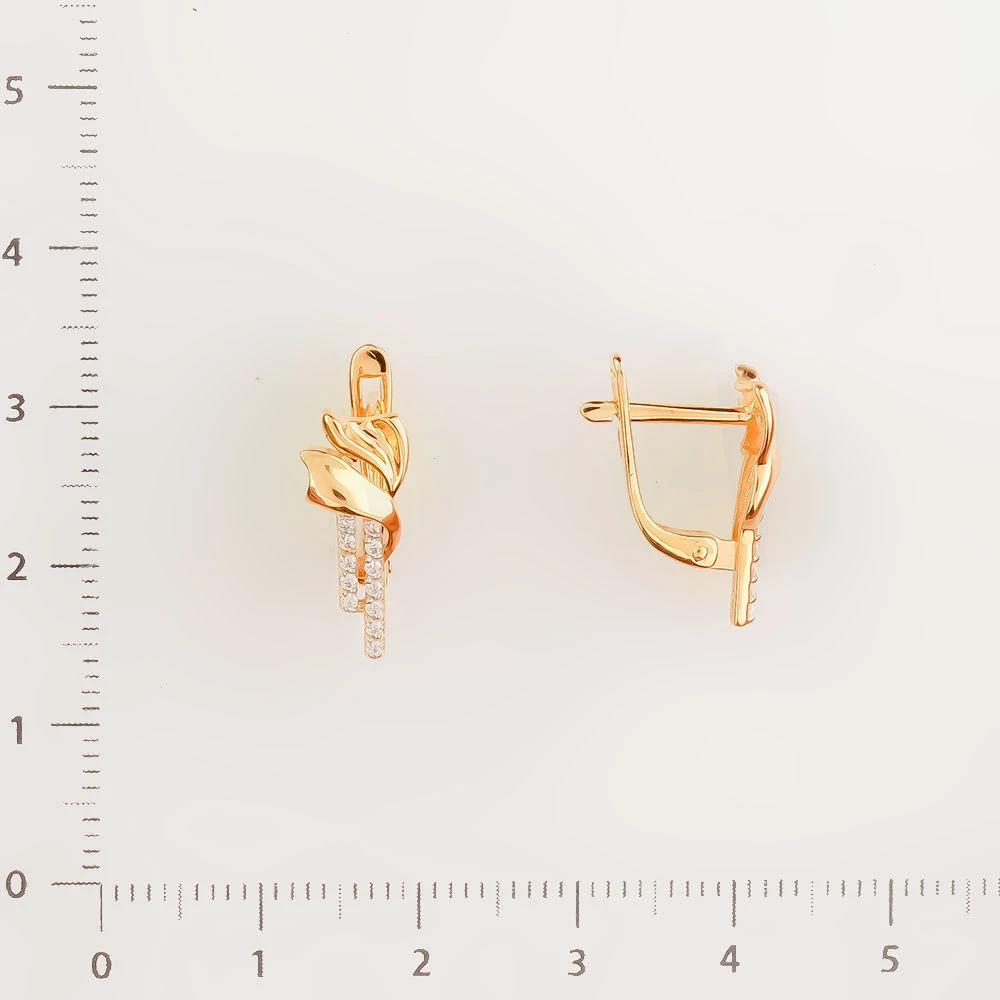 Серьги с фианитом из красного золота 585 пробы