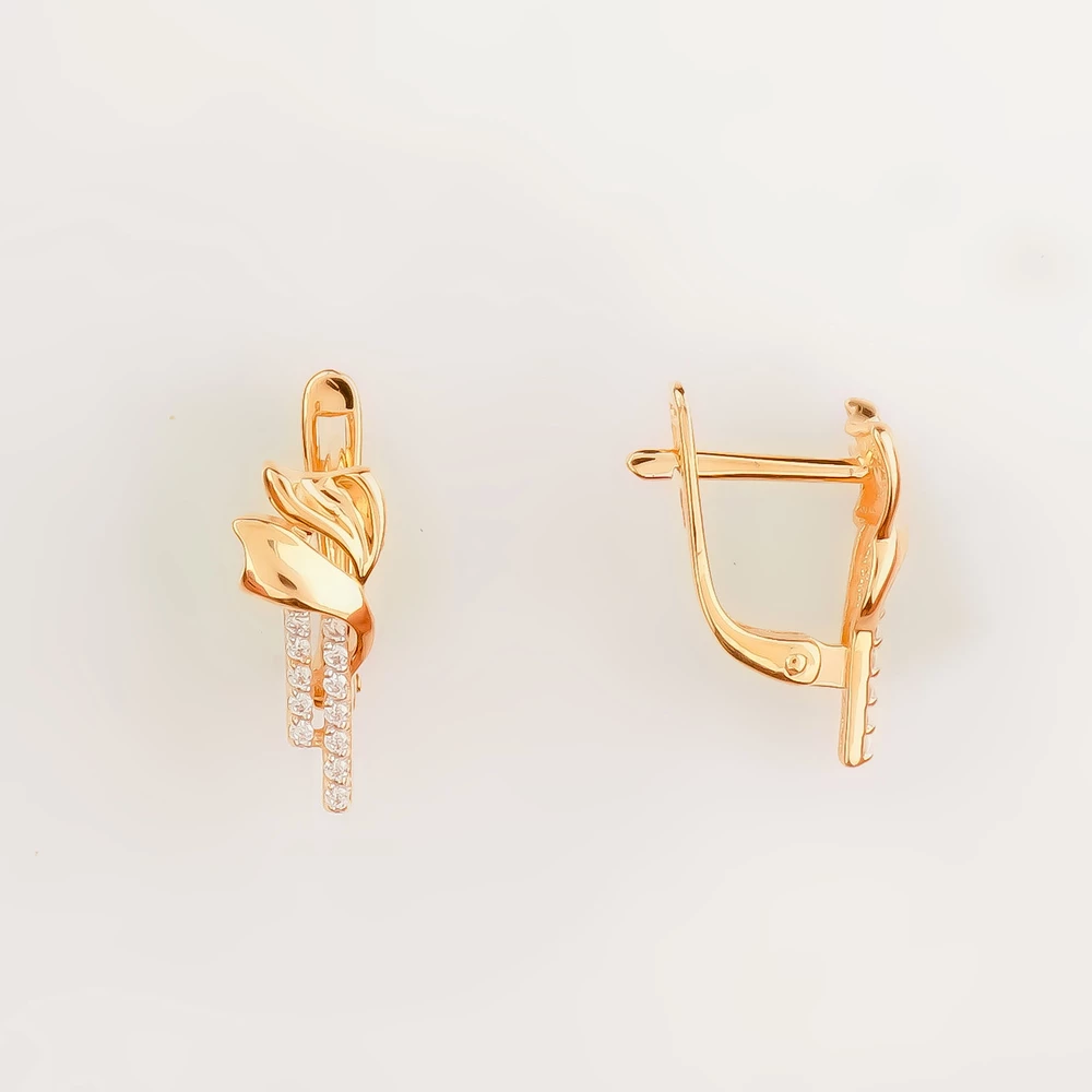 Серьги с фианитом из красного золота 585 пробы