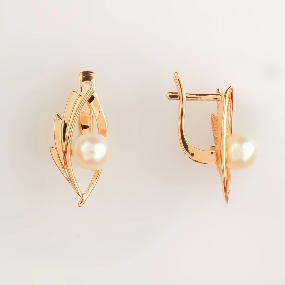 Серьги с культивированным жемчугом из красного золота 585 пробы