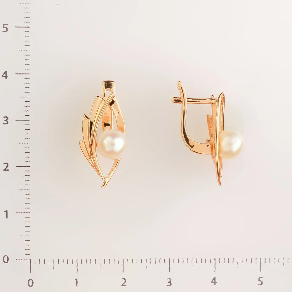 Серьги с культивированным жемчугом из красного золота 585 пробы