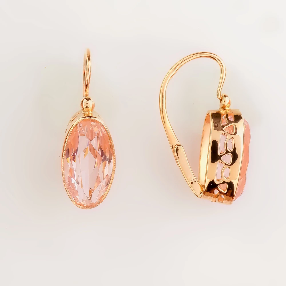 Серьги с фианитом из красного золота 583 пробы