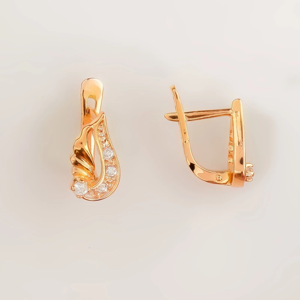 Серьги с фианитом из красного золота 585 пробы