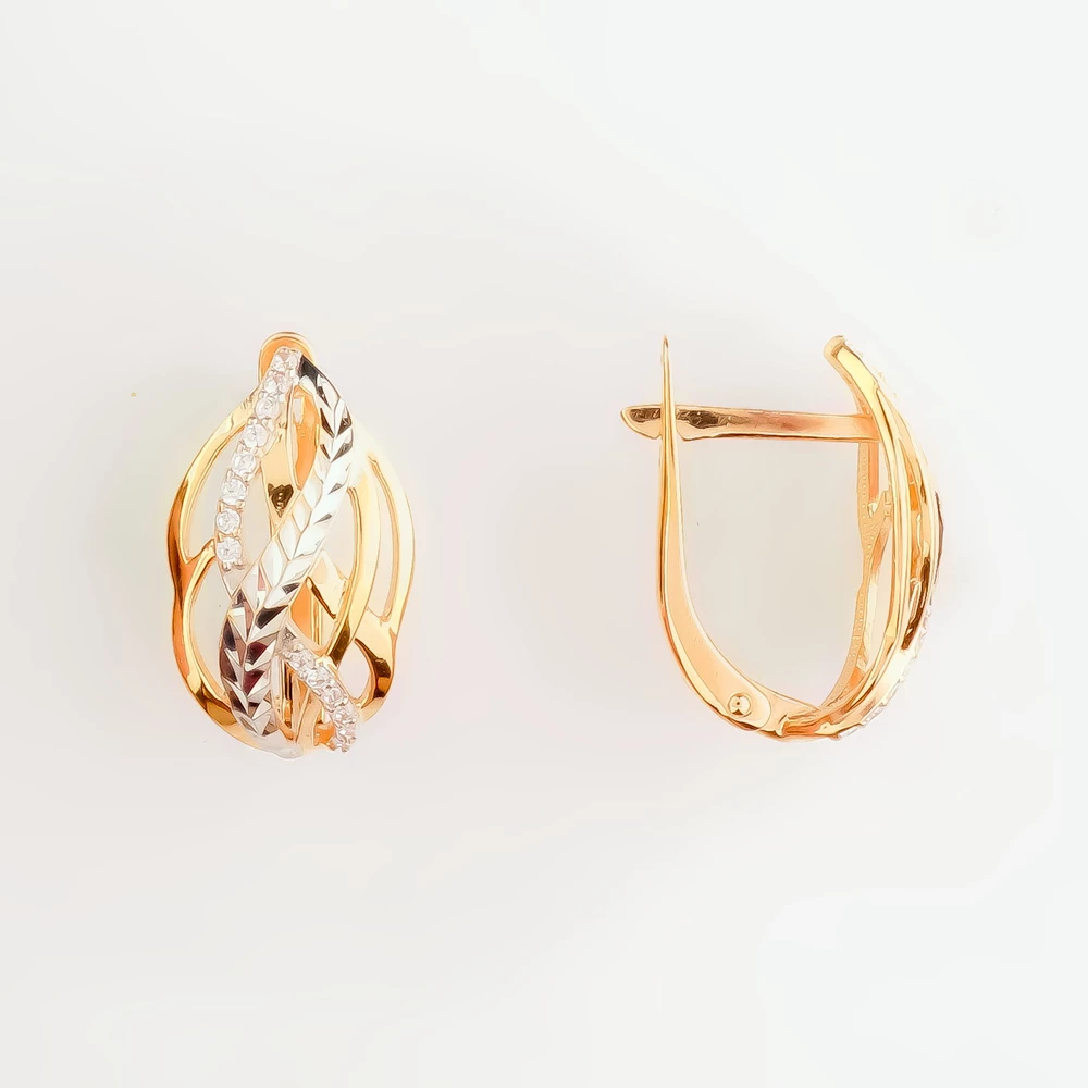 Серьги с фианитом из красного золота 585 пробы