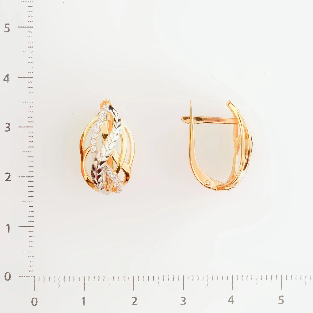 Серьги с фианитом из красного золота 585 пробы