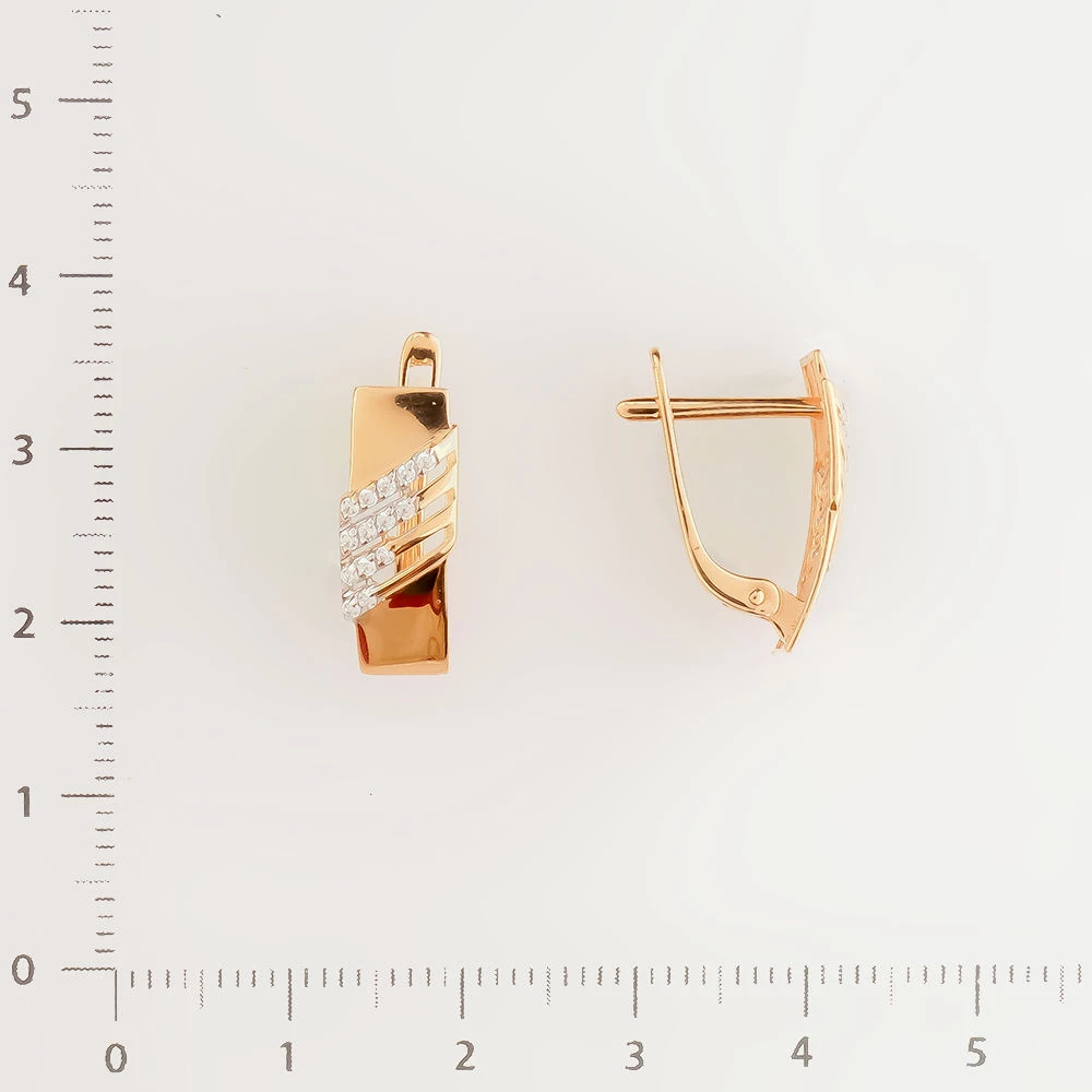 Серьги с фианитом из красного золота 585 пробы