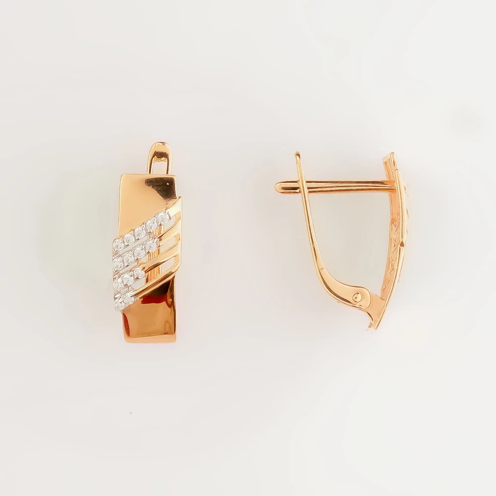 Серьги с фианитом из красного золота 585 пробы