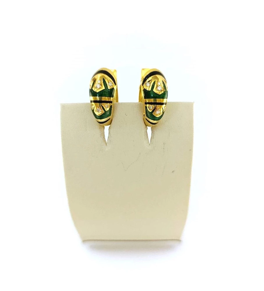 Серьги с эмалью из желтого золота 750 пробы