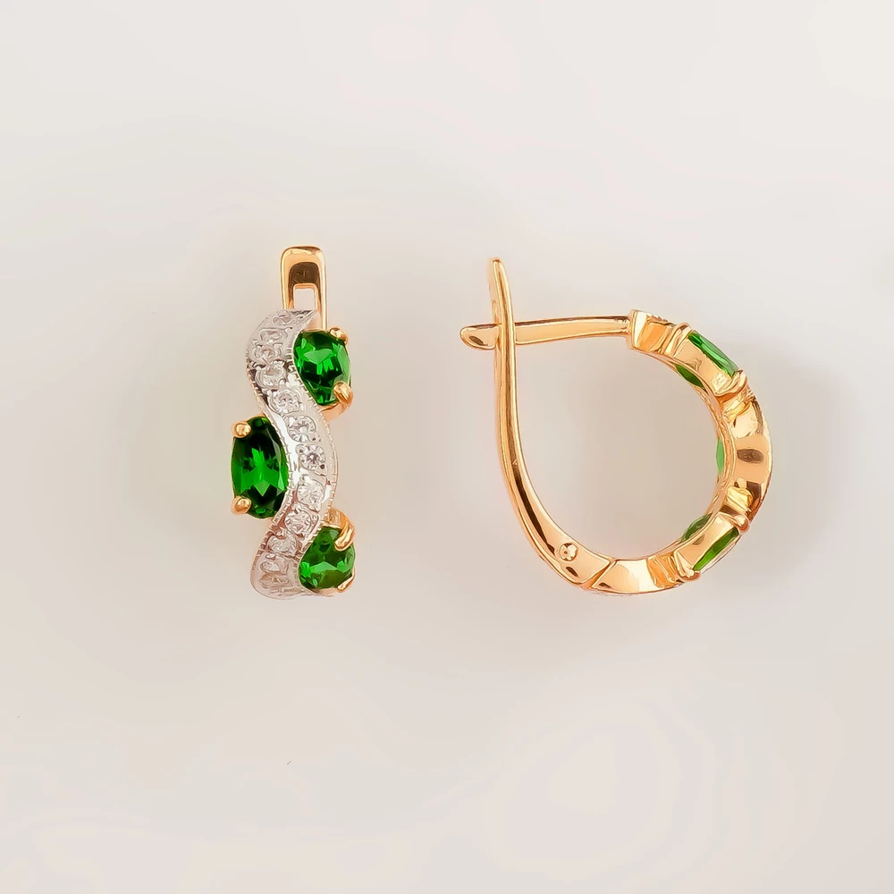 Серьги с фианитом из красного золота 585 пробы