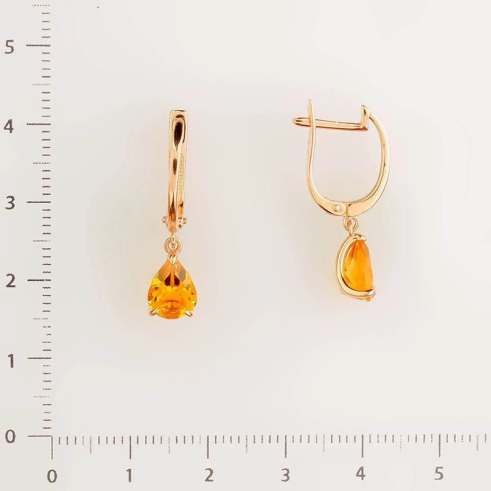 Серьги с цитрином из красного золота 585 пробы