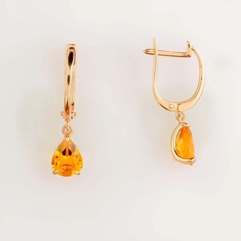 Серьги с цитрином из красного золота 585 пробы