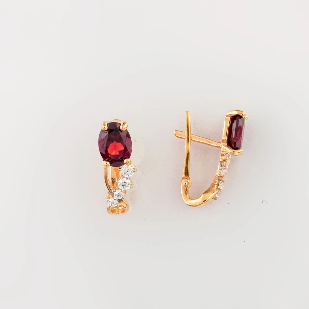 Серьги с гранатом из красного золота 585 пробы