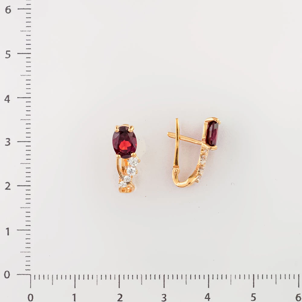 Серьги с гранатом из красного золота 585 пробы