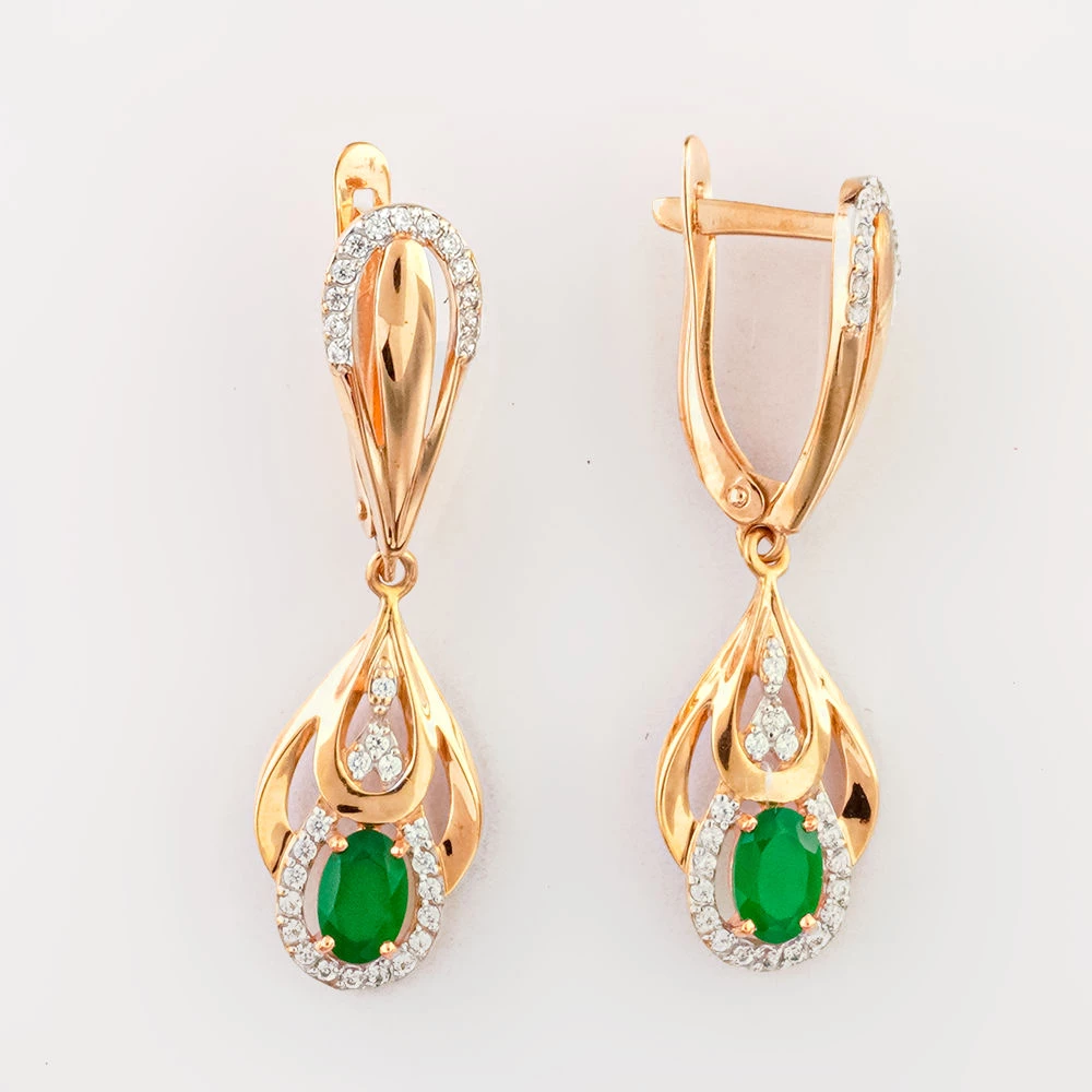 Серьги с агатом из красного золота 375 пробы