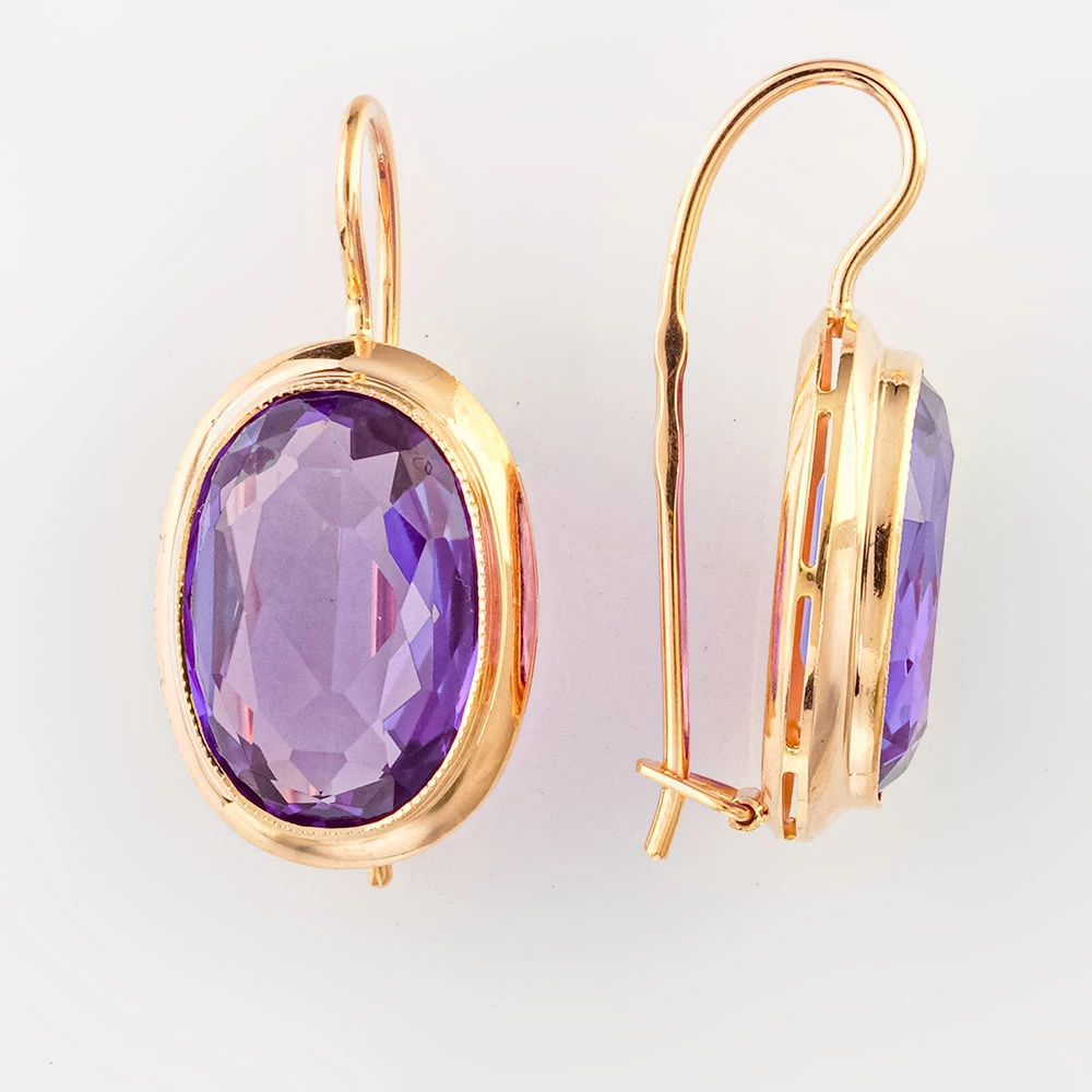 Серьги с александритом синтетическим из красного золота 583 пробы