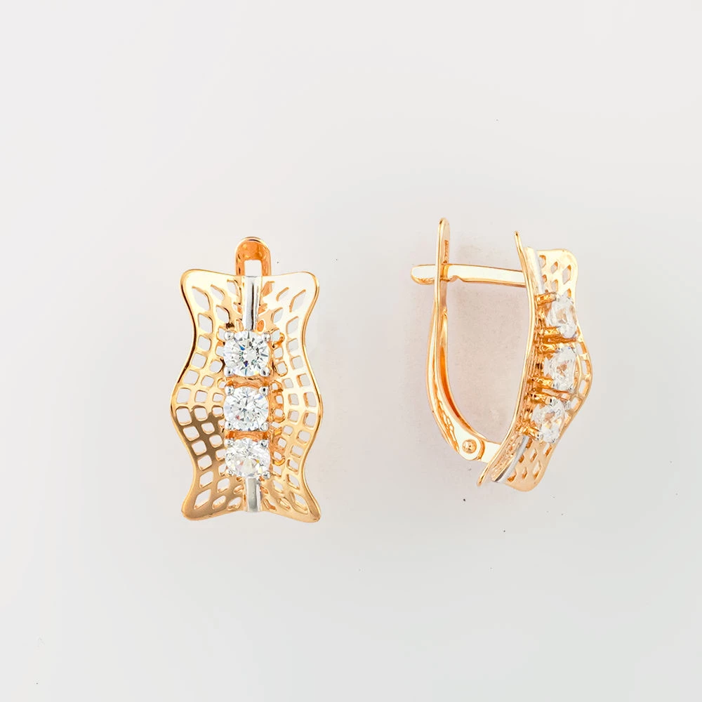 Серьги с фианитом из красного золота 585 пробы