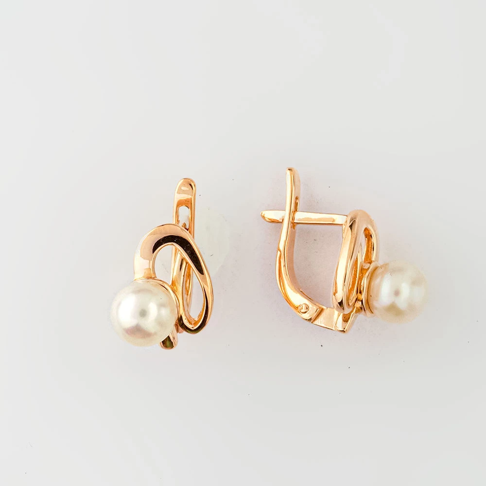 Серьги с культивированным жемчугом из красного золота 585 пробы