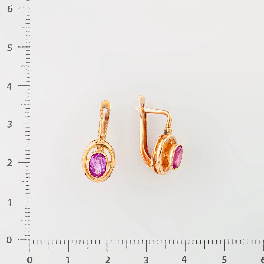 Серьги с фианитом из красного золота 583 пробы