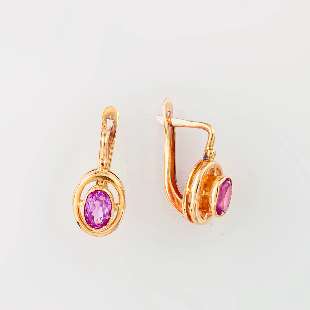 Серьги с фианитом из красного золота 583 пробы