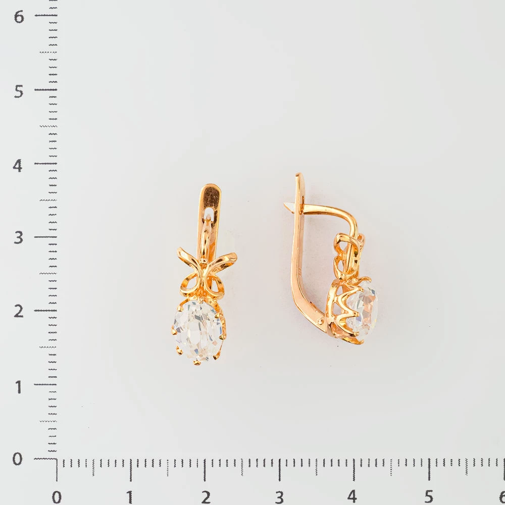 Серьги с фианитом из красного золота 583 пробы
