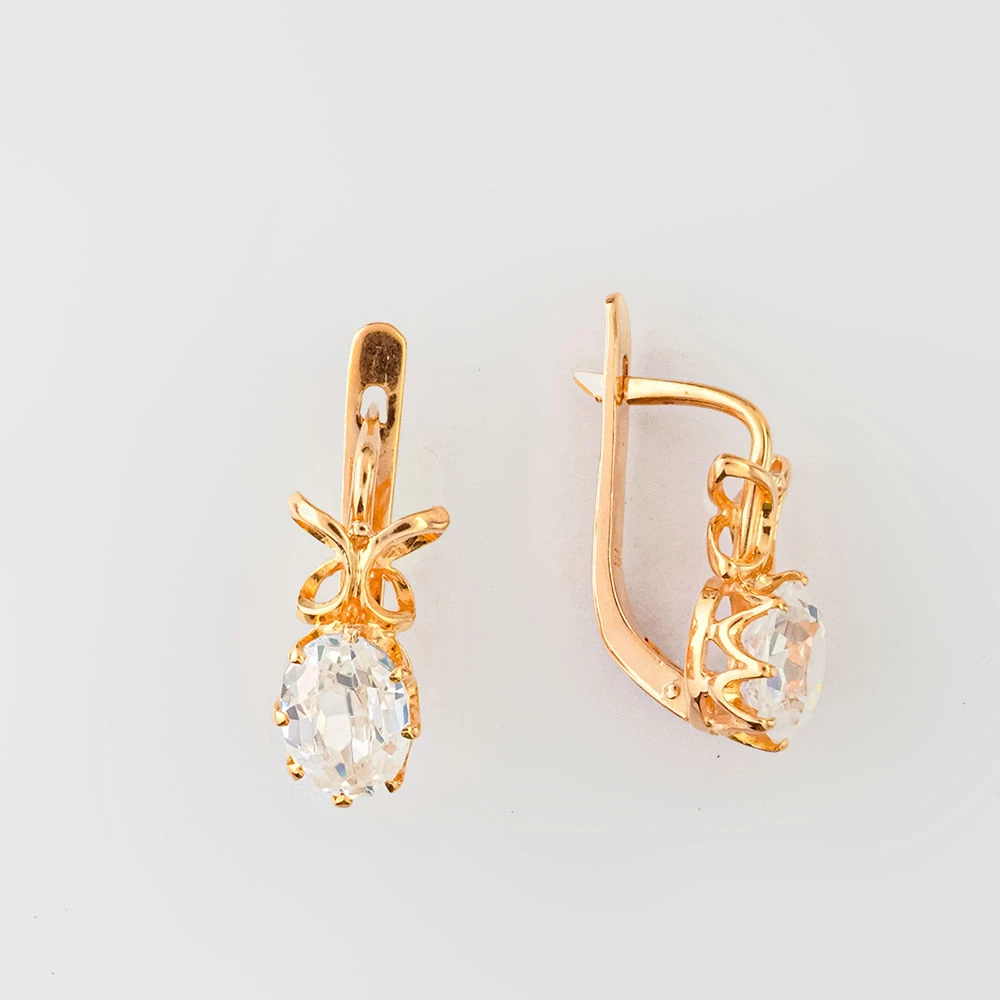 Серьги с фианитом из красного золота 583 пробы