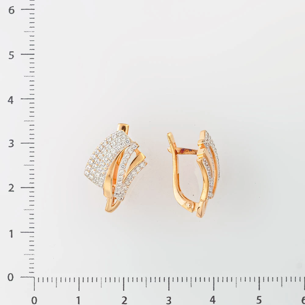 Серьги с фианитом из красного золота 585 пробы