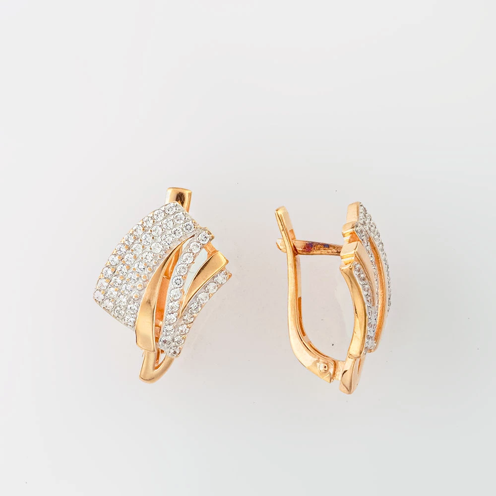 Серьги с фианитом из красного золота 585 пробы