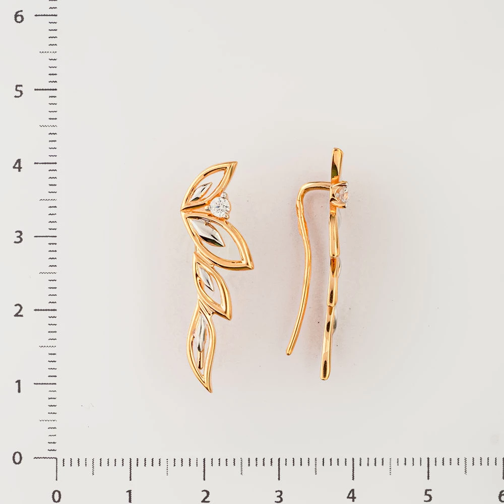 Серьги с фианитом из красного золота 585 пробы