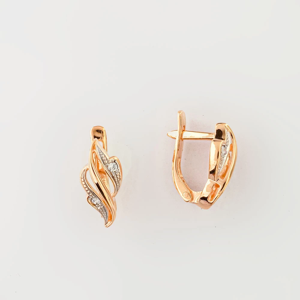 Серьги с фианитом из красного золота 585 пробы