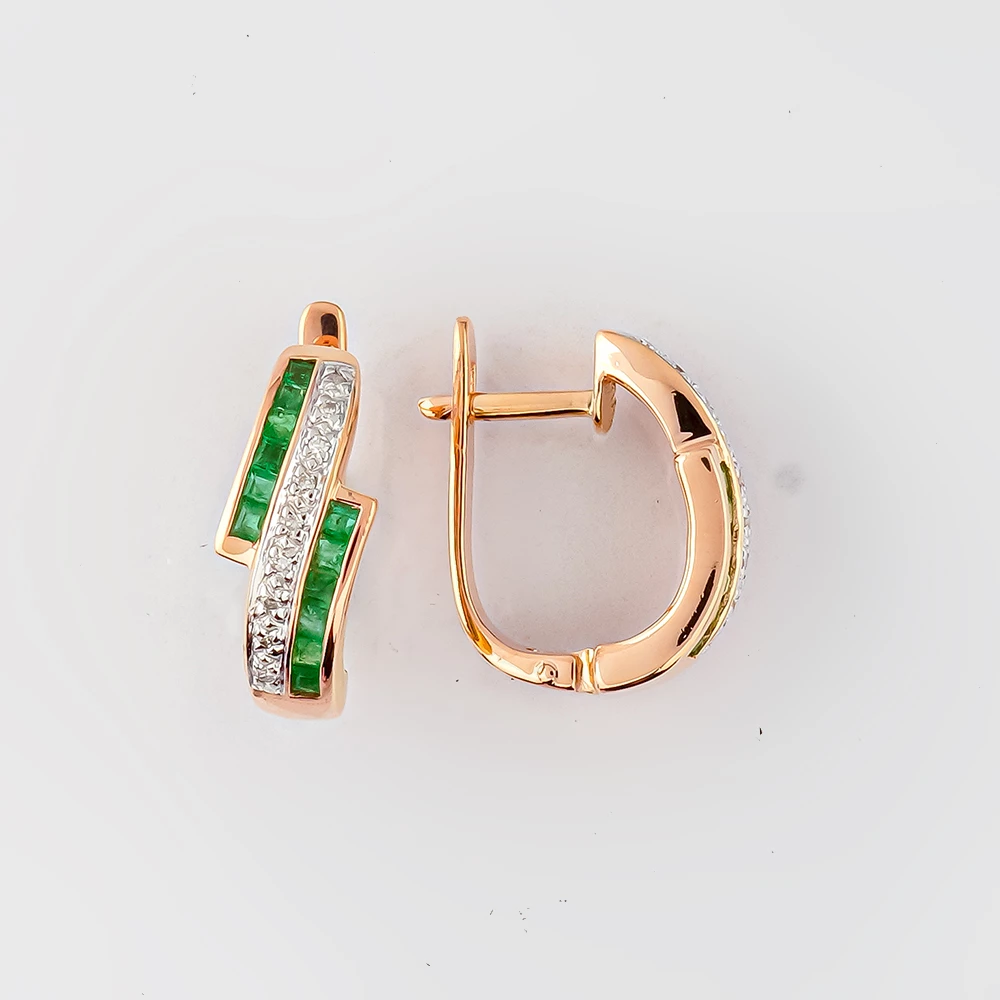 Серьги с изумрудом из красного золота 585 пробы