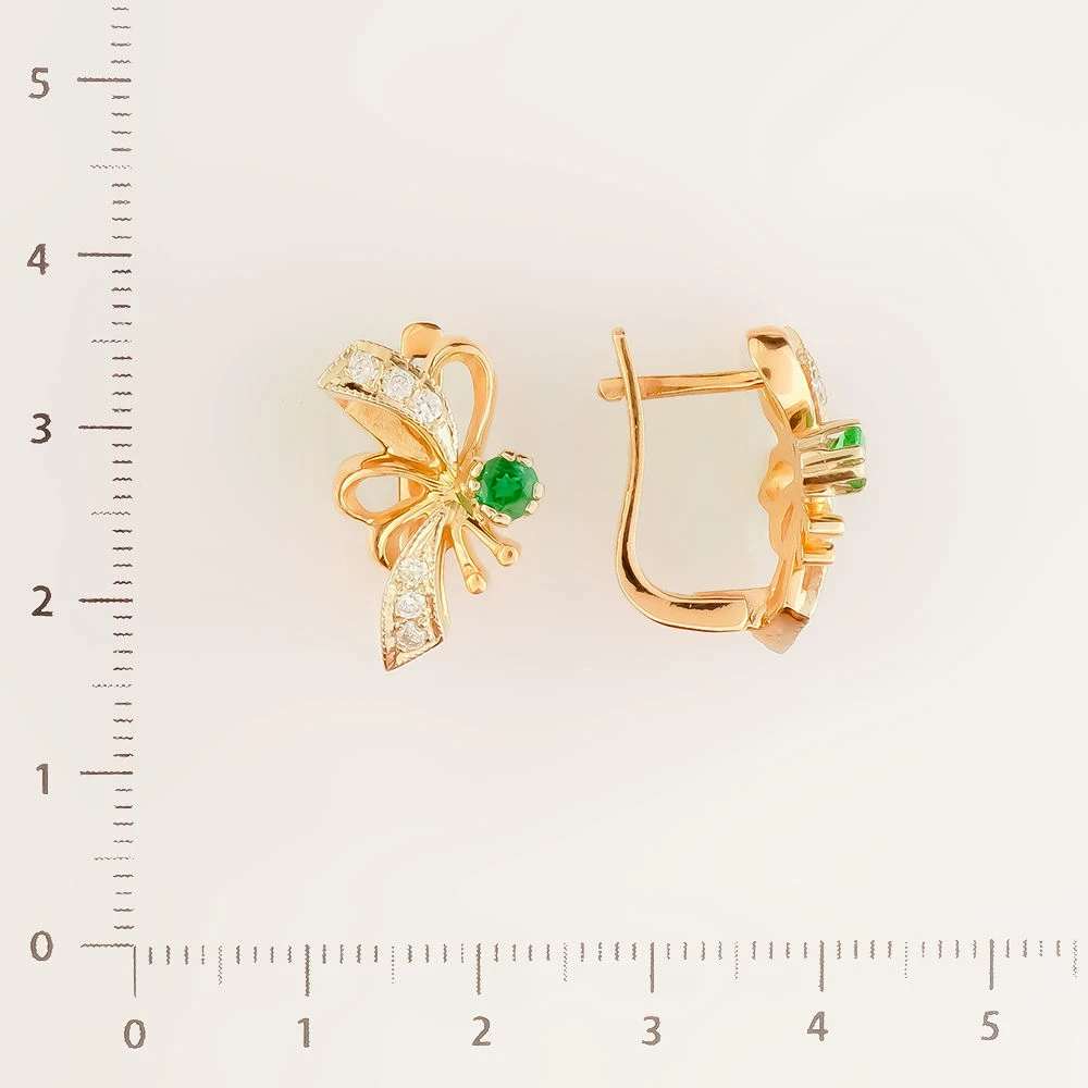 Серьги с изумрудом из красного золота 585 пробы