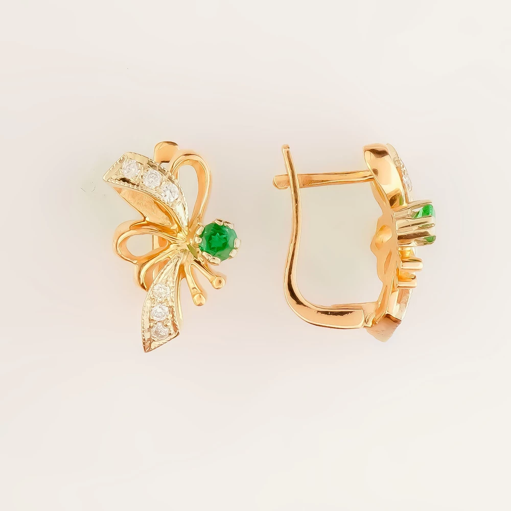 Серьги с изумрудом из красного золота 585 пробы