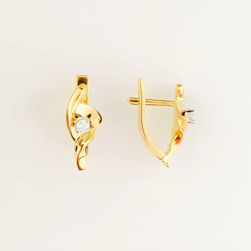 Серьги с бриллиантом из желтого золота 585 пробы