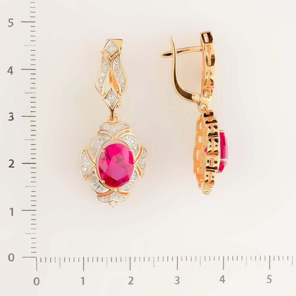 Серьги с рубином синтетическим из красного золота 585 пробы