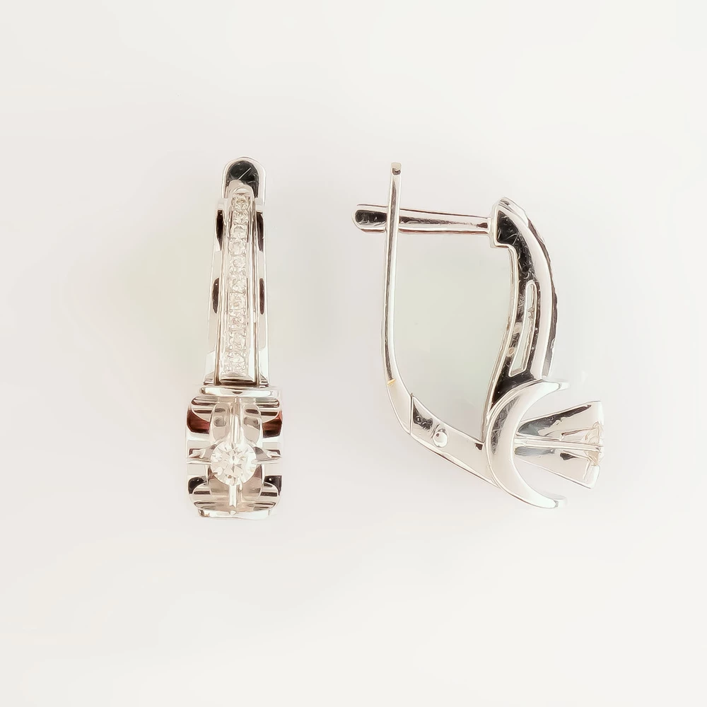 Серьги с бриллиантом из белого золота 585 пробы