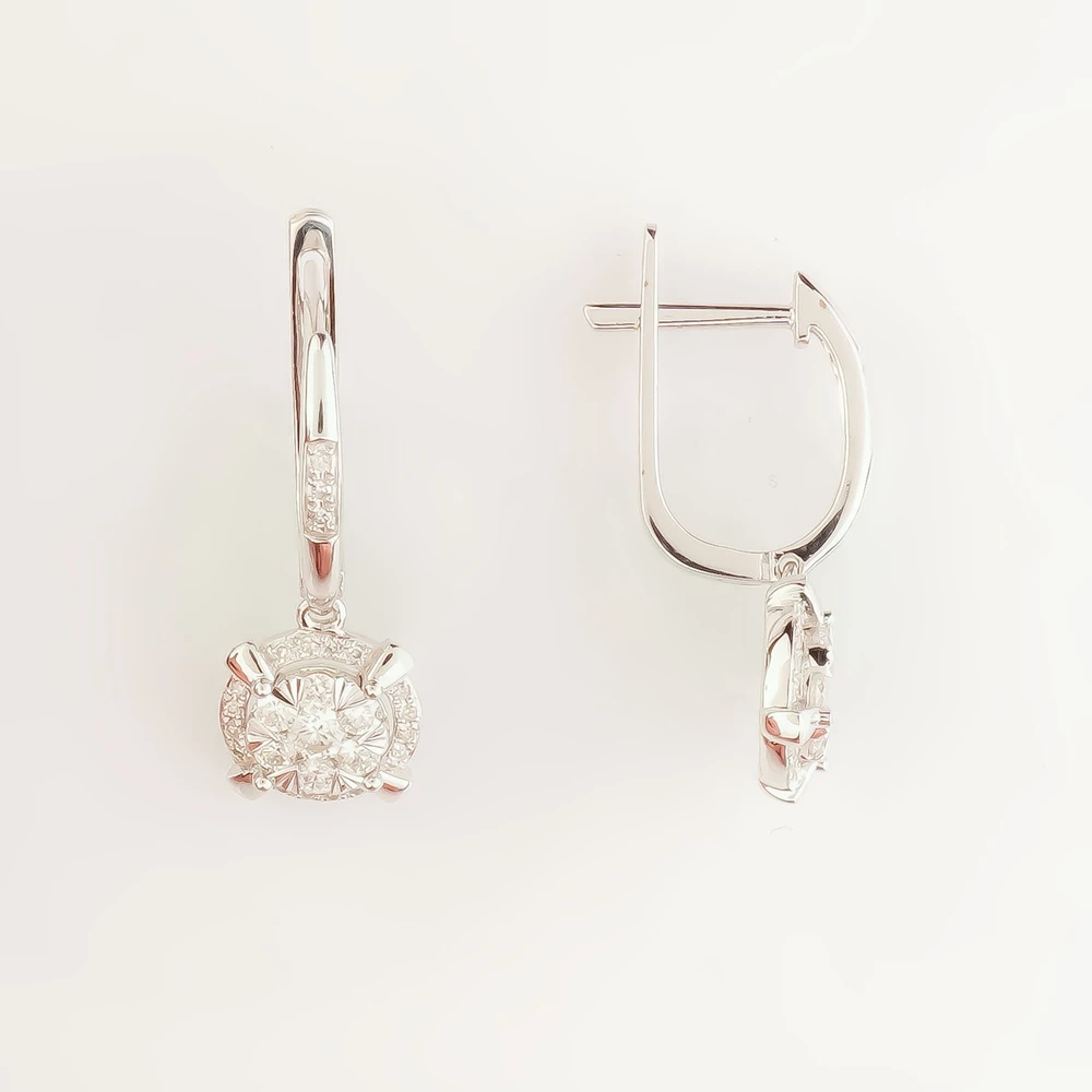 Серьги с бриллиантом из белого золота 585 пробы