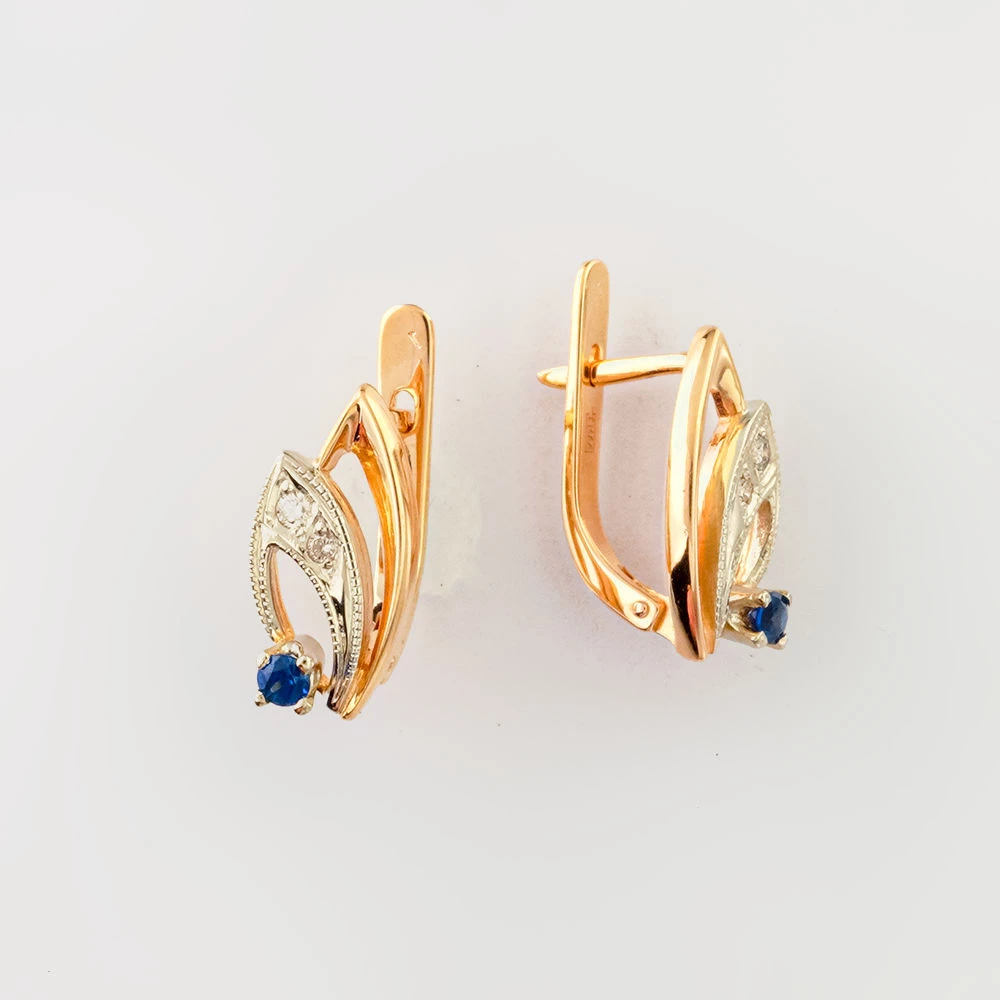 Серьги с сапфиром из красного золота 585 пробы