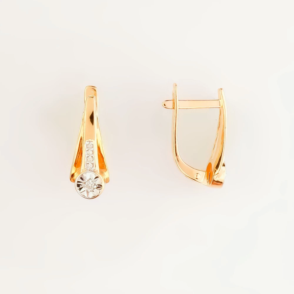 Серьги с бриллиантом из красного золота 585 пробы