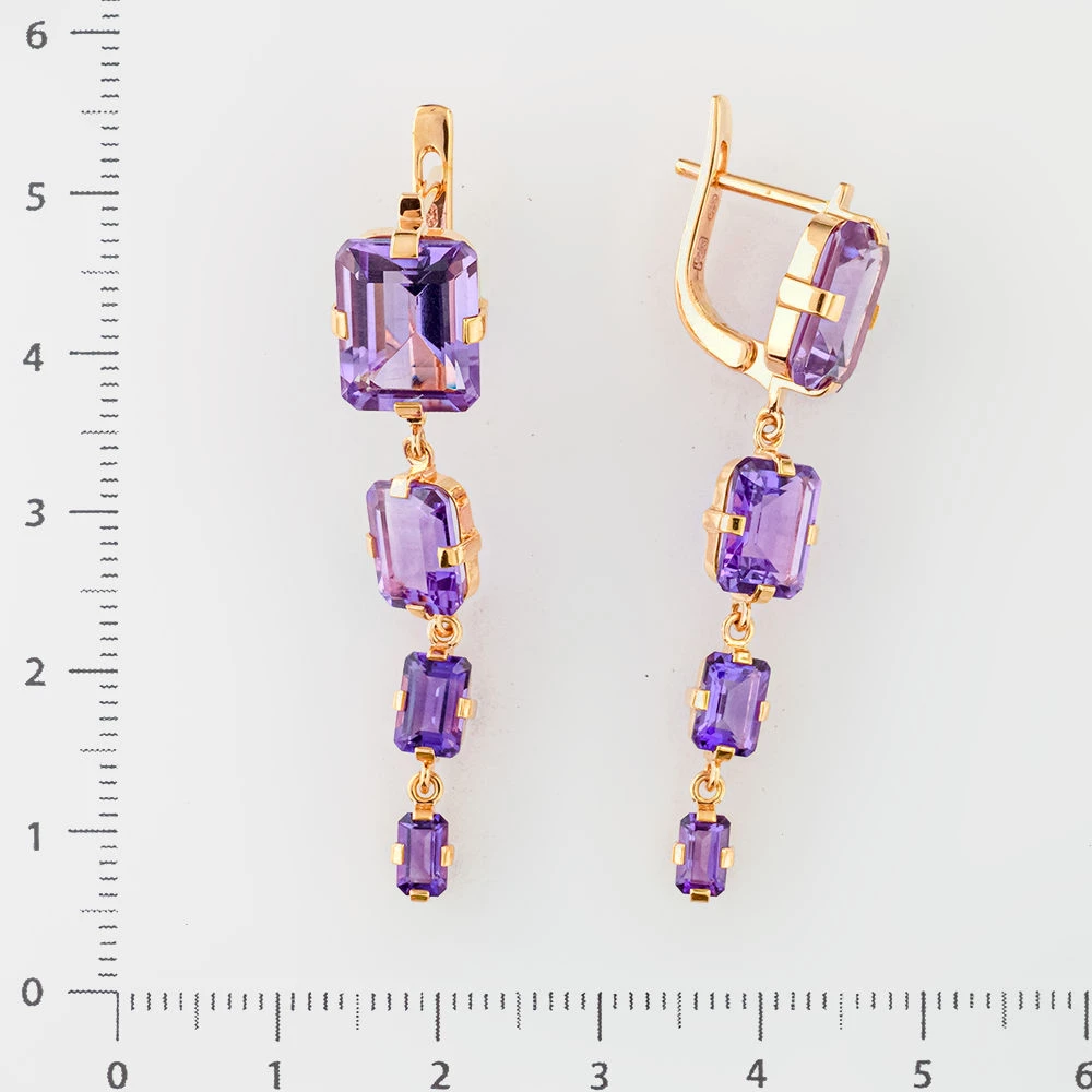 Серьги с аметистом из красного золота 585 пробы