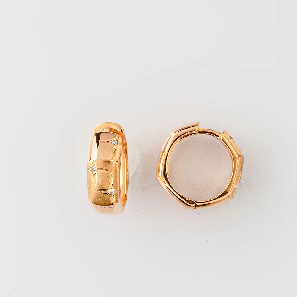 Серьги конго с фианитом из красного золота 585 пробы